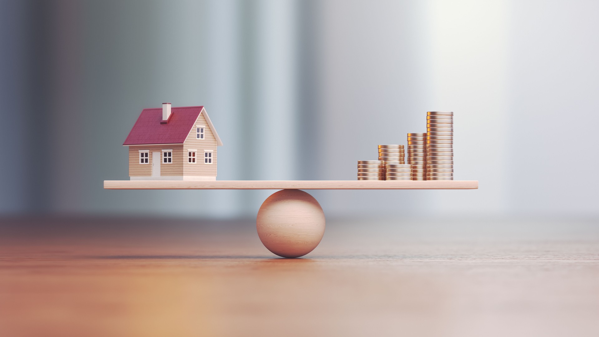 Real Estate Trading and Wooden Balance Scale, Depth Of Field